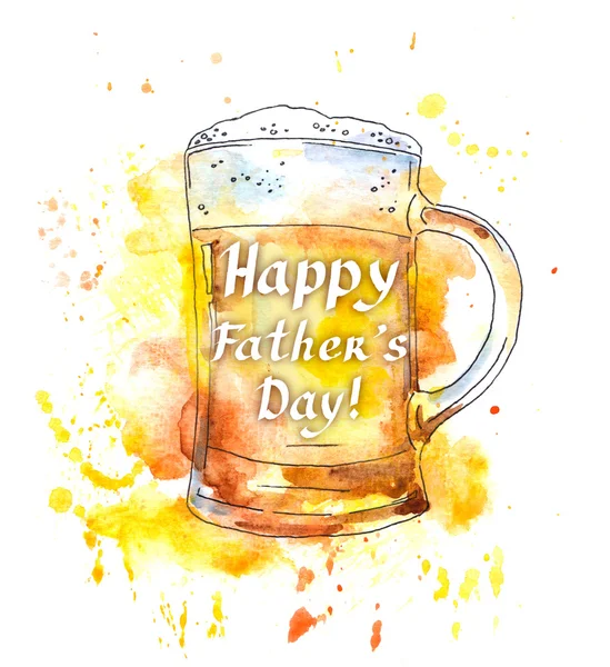 Tarjeta del día de los padres. Taza de cerveza con texto. Acuarela estilo original — Foto de Stock