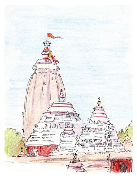 手描きのインドのジャガンナート寺院のスケッチ — ストック写真