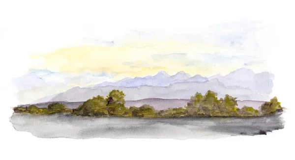 Mountains panorama scenic view. Watercolor drawing — Stock Photo, Image