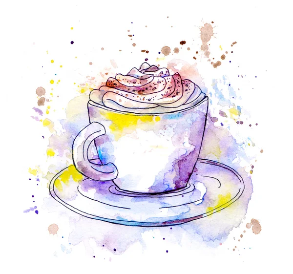 Xícara de cappuccino de café. Aquarela — Fotografia de Stock