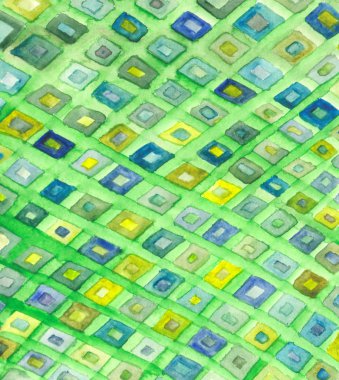 Suluboya el doku yeşil-mavi-sarı elmas ile boyalı