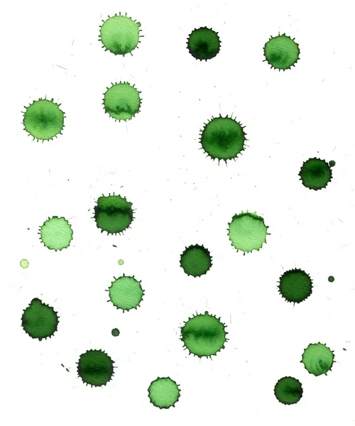 Зелені акварельні краплі розпилення — стокове фото