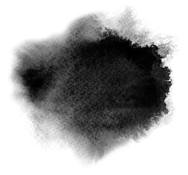 Чорна акварельна пляма з акварельними плямами та штрихом пензля — стокове фото