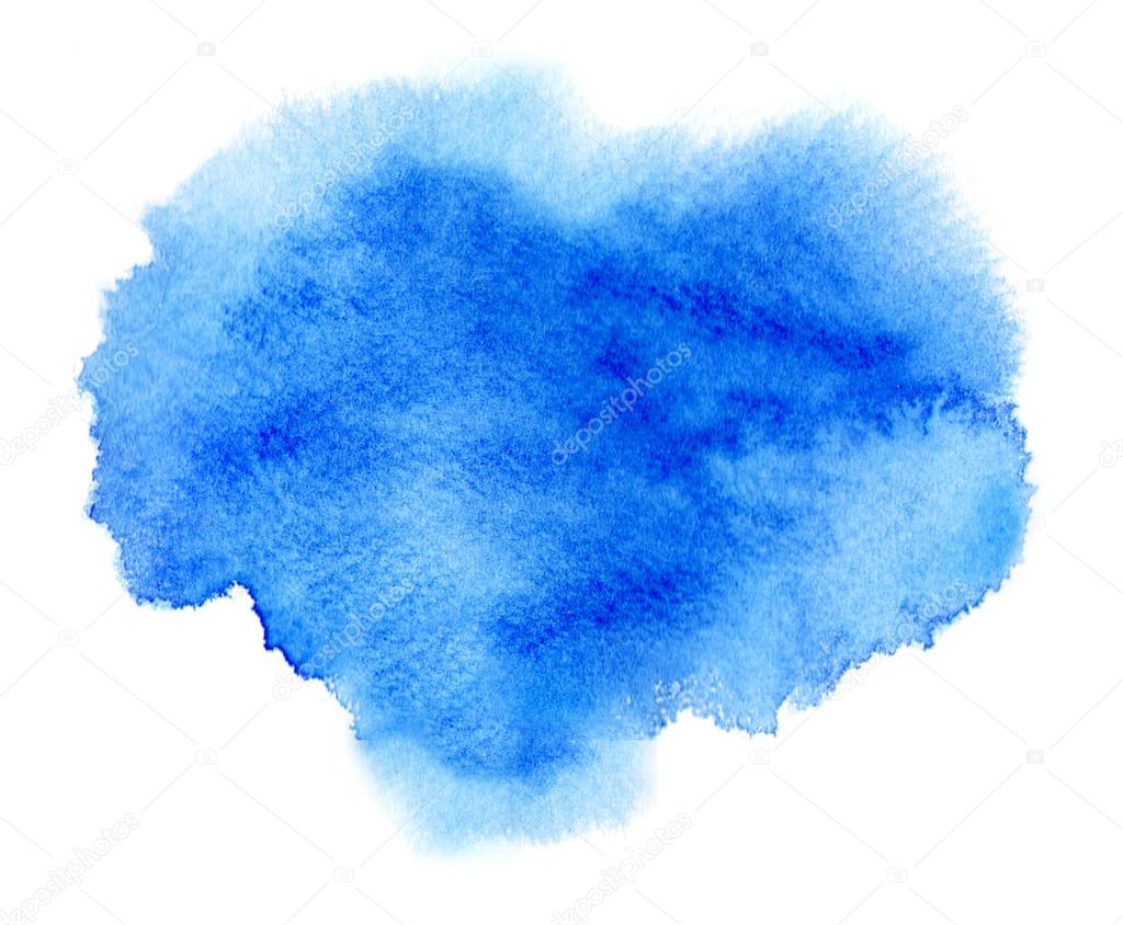 Blue watercolour or ink stain with water color paint blot Stock