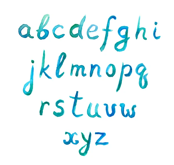 Suluboya İngilizce alfabe, düşük durumda kış koleksiyonu — Stok fotoğraf