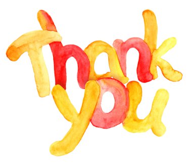 Suluboya tipografik el boyalı metin teşekkür ederim, turuncu