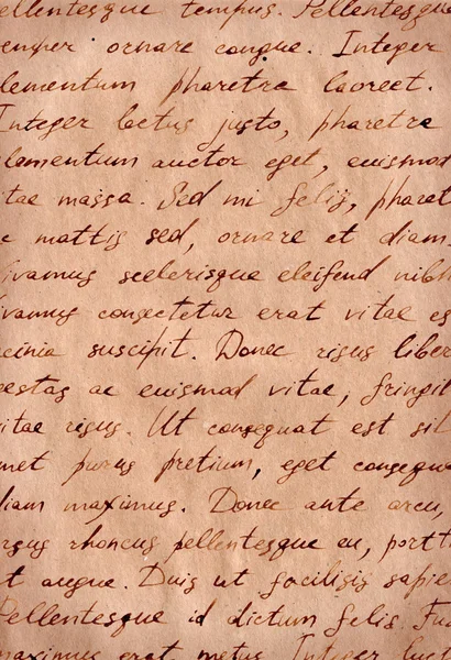 Hand schrijven document - tekst Lorem ipsum op oud papier met inkt druppels. — Stockfoto