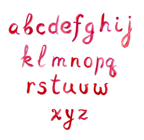 Aquarelle rouge peint abc police alphabet anglais, minuscule — Photo