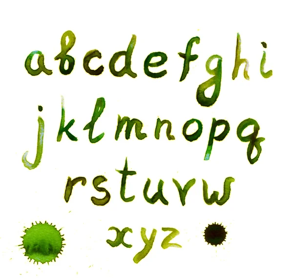 Green hand painted letters of english alphabet, low case — Stock Photo, Image