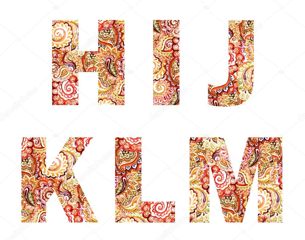 Aquarell písmo abc s dekorativní ornament východní — Stock ...