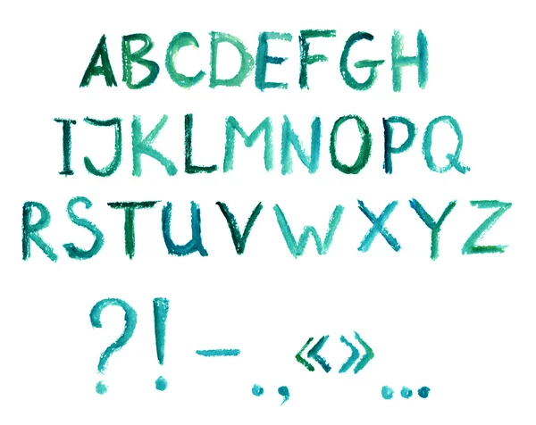 Alfabeto dipinto a mano con lettere inglesi e segni di punteggiatura — Foto Stock
