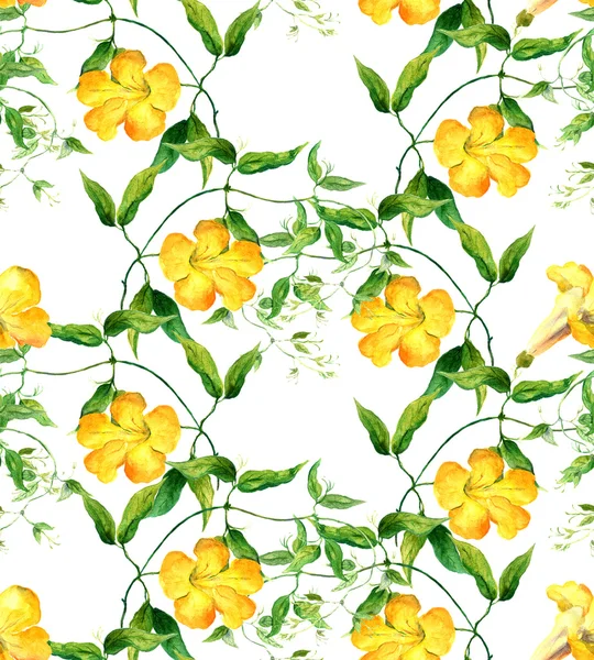 Patrón amarillo con flores. Repetir floral, acuarela — Foto de Stock