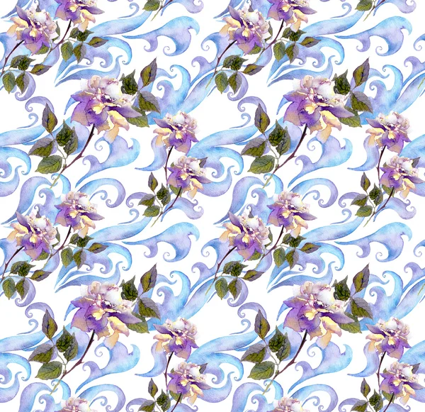 Repeating winter watercolor floral wallpaper — 图库照片