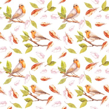 Bunu uçakta şube ve tüy. Seamless modeli. Suluboya