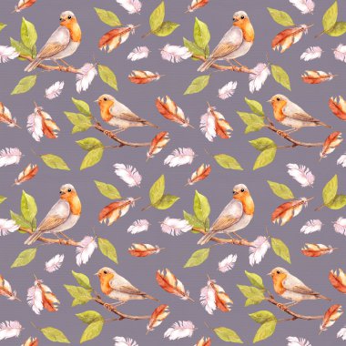 Bunu uçakta şube ve tüy. Seamless modeli. Suluboya