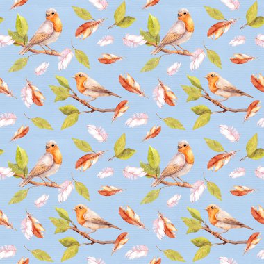 Bunu uçakta şube ve tüy. Seamless modeli. Suluboya