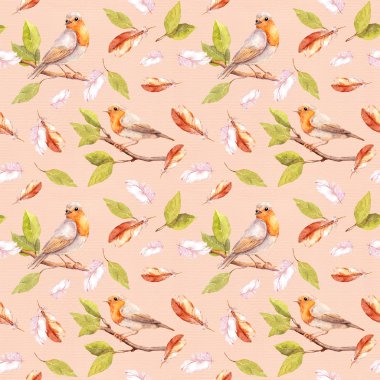 Bunu uçakta şube ve tüy. Seamless modeli. Suluboya