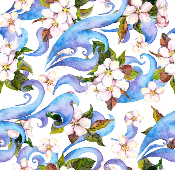 Bloemen en decoratieve sieraad. Aquarel naadloze patroon — Stockfoto