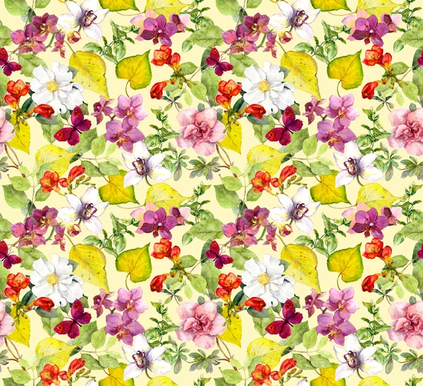 Bright seamless pattern. Floral watercolor background — Stok fotoğraf