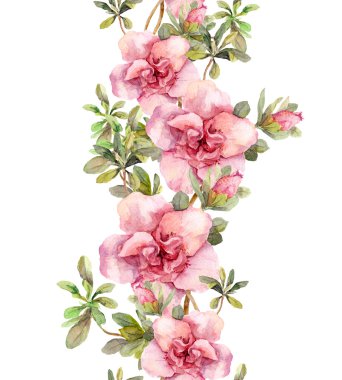 Floral seamless watercolor frame border with pink flowers. Aquare