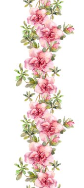 Pembe çiçekler ile sorunsuz suluboya çerçeve çiçek sınır. Aquarel