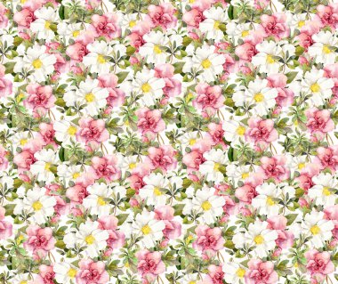 Sulu boya pembe ve beyaz çiçekler ile sorunsuz çiçek desenli. Aquarel arka plan