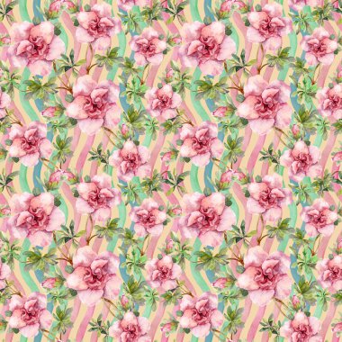 Pembe çiçekler. Dikişsiz çiçek yinelenen desen. Suluboya