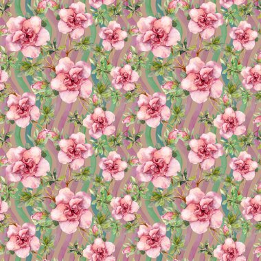 Pembe çiçekler. Dikişsiz çiçek yinelenen desen. Suluboya
