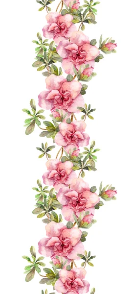 Floral seamless watercolor frame border with pink flowers. Aquarel — Stock Photo, Image