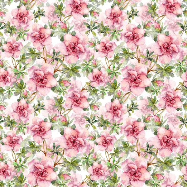 ピンクの花。シームレスなタイル張り花の壁紙。アクワレル手に白い背景の描画 — ストック写真