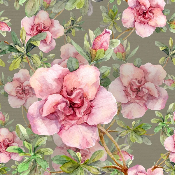 粉红色的花朵。无缝重复的花卉图案。在灰色的背景上的水彩手艺术 — 图库照片