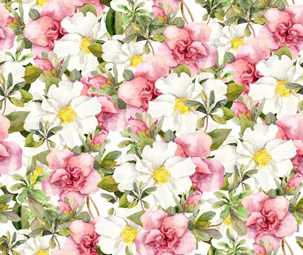 Sömlös blommönster med akvarell rosa och vita blommor. Aquarel bakgrund — Stockfoto