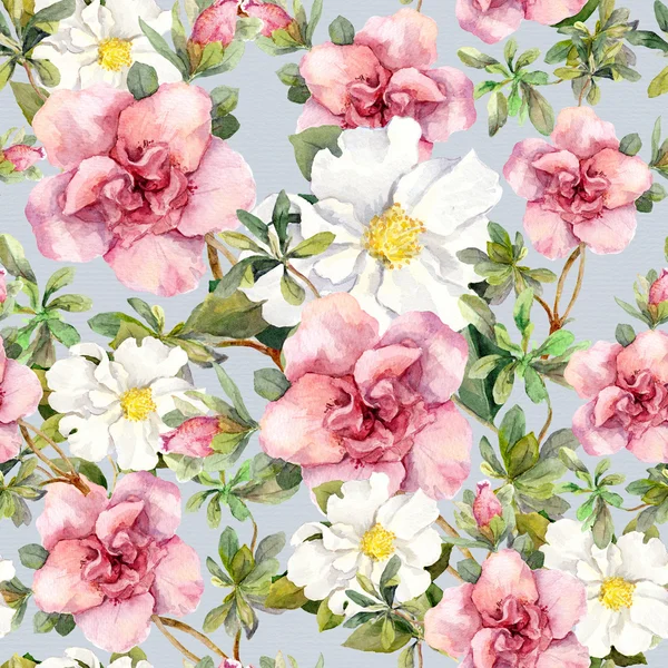 Akvarell blommor. Sömlös blommönster. — Stockfoto