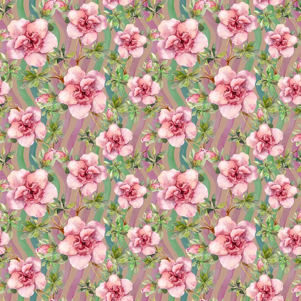 Roze bloemen. Naadloze herhaalde bloemmotief. Aquarel — Stockfoto