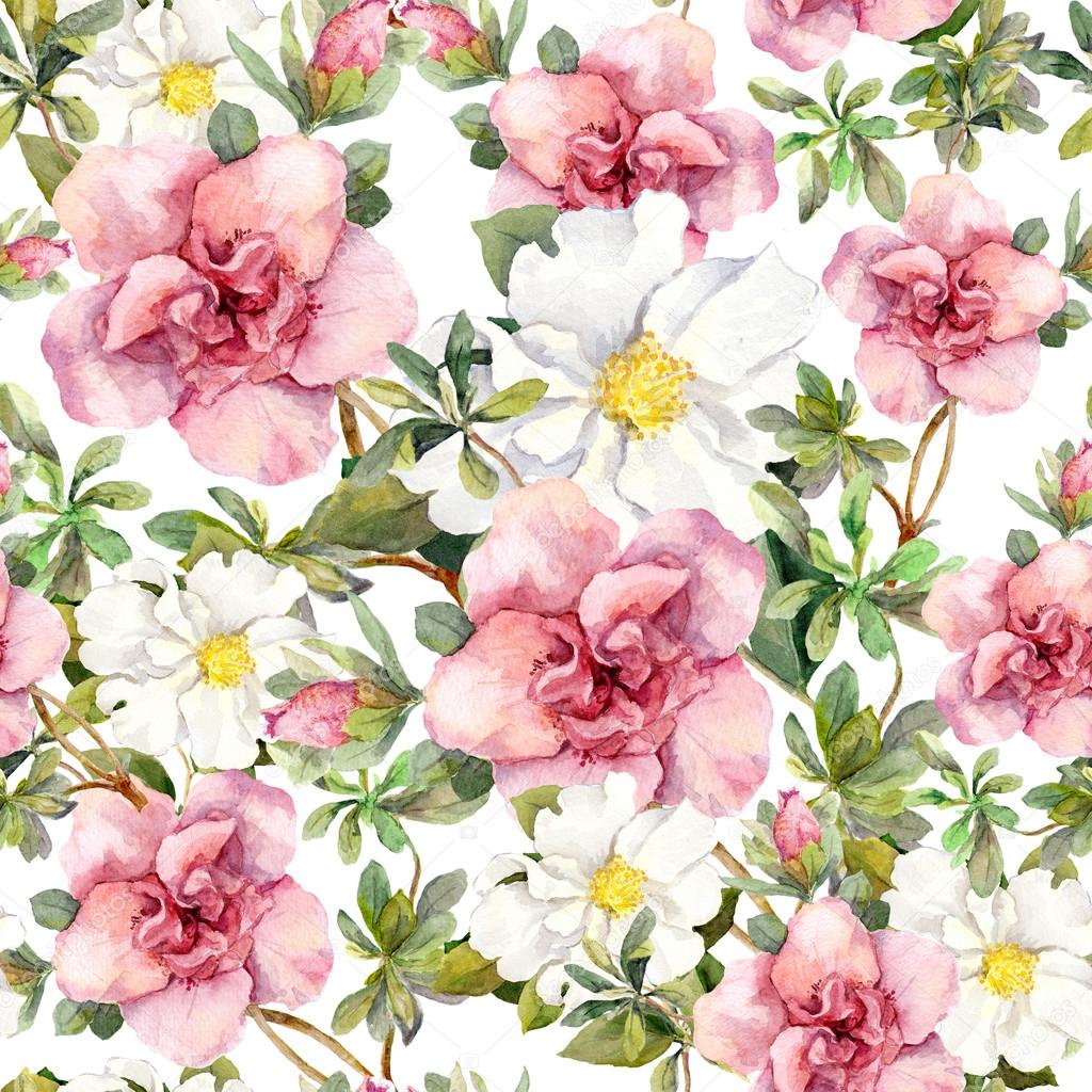 Watercolor vintage flowers. Seamless floral pattern. Retro design Stock ...