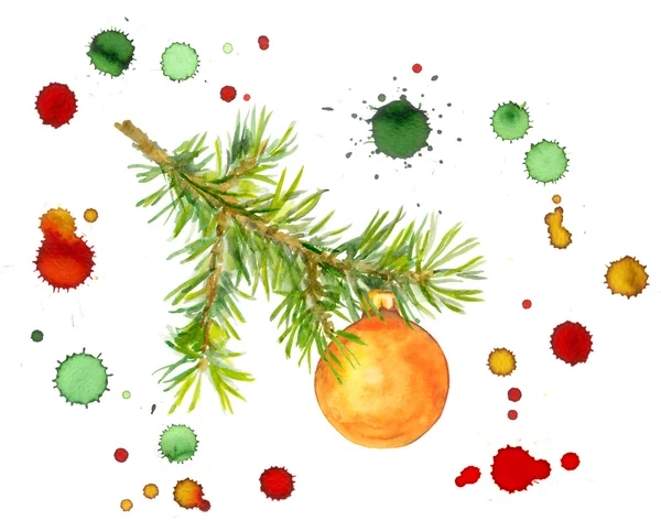 Retro Kerstmis afbeelding met vintage kerstboom in splatters — Stockfoto
