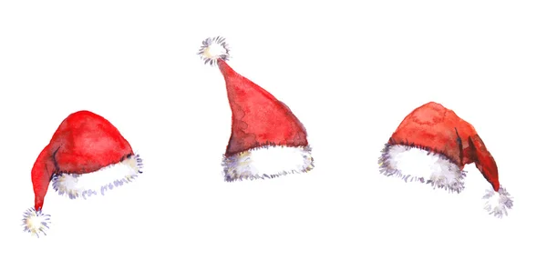 Christmas Santa rode hoeden, aquarel — Stockfoto