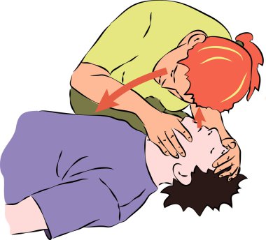 First aid - listening for breath from unconscious man clipart