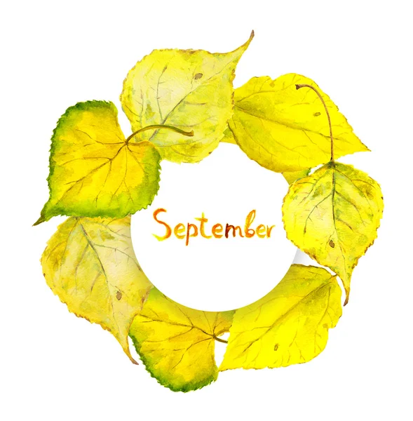 Podzimní věnec rám s žlutá podzimní listy. Akvarel — Stock fotografie