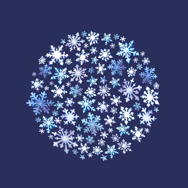 Fiocchi di neve. Sfondo cerchio invernale. Acquerello — Foto Stock