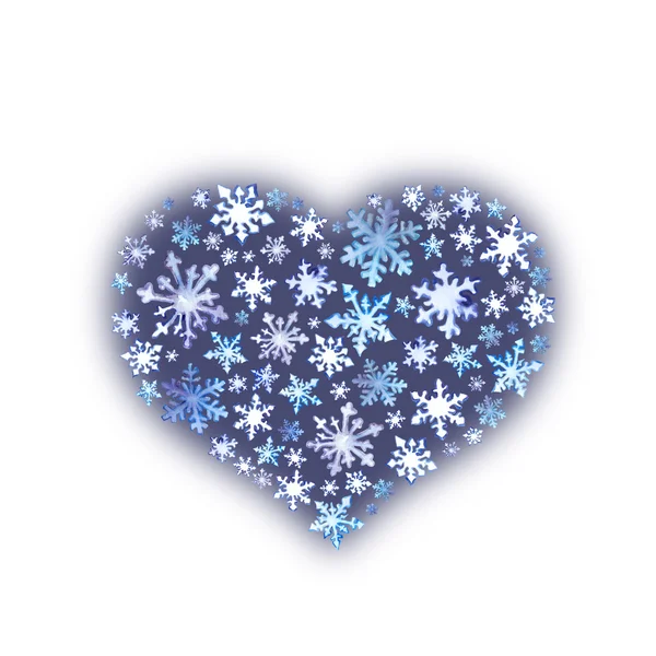 Jul hjärta med snöflingor. Akvarell — Stockfoto