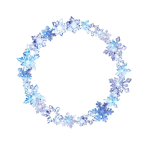 Grinalda de Natal com flocos de neve. Borda círculo aquarela vintage — Fotografia de Stock