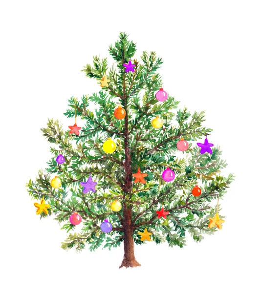 Albero di Natale con palline decorative. Acquerello — Foto Stock