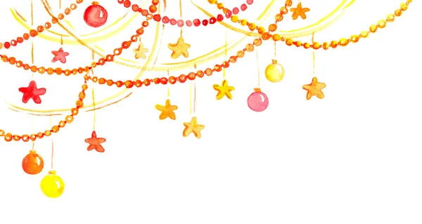 クリスマスや新年の装飾 - ガーランド フレーム水彩 — ストック写真