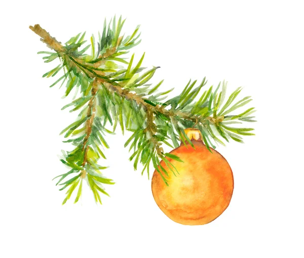 Χρυσό στολίδι στο χριστουγεννιάτικο δέντρο υποκατάστημα — Φωτογραφία Αρχείου