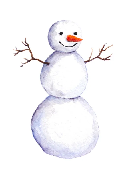 Cute isolated painted snow man, watercolor. — Stock Photo, Image