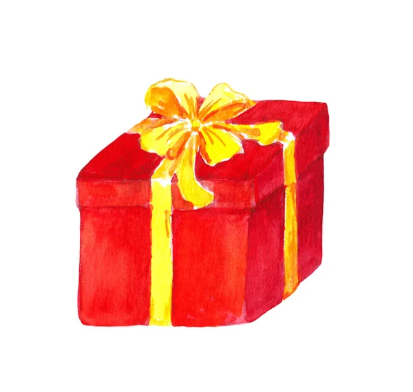 Caja de regalo roja de Navidad. Color de agua — Foto de Stock