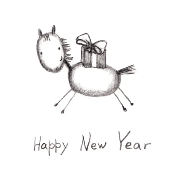 Tarjeta de felicitación de año nuevo con caballo de vacaciones — Foto de Stock