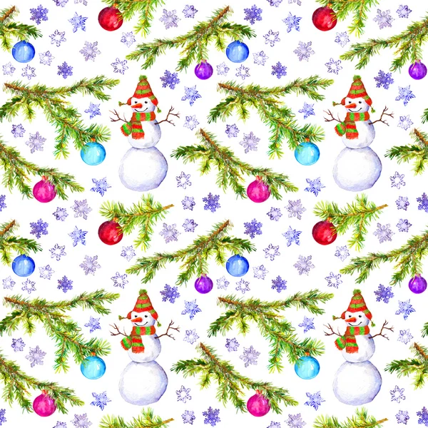Ramo dell'albero di Natale, bauble decorativo e modello pupazzo di neve — Foto Stock