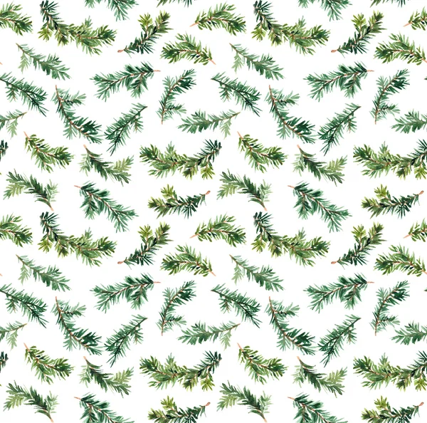 Pine, spruce tree branch. Watercolor repeat seamless pattern — Stock Image Pine, spruce tree branch. Watercolor repeat seamless pattern Stock Image
